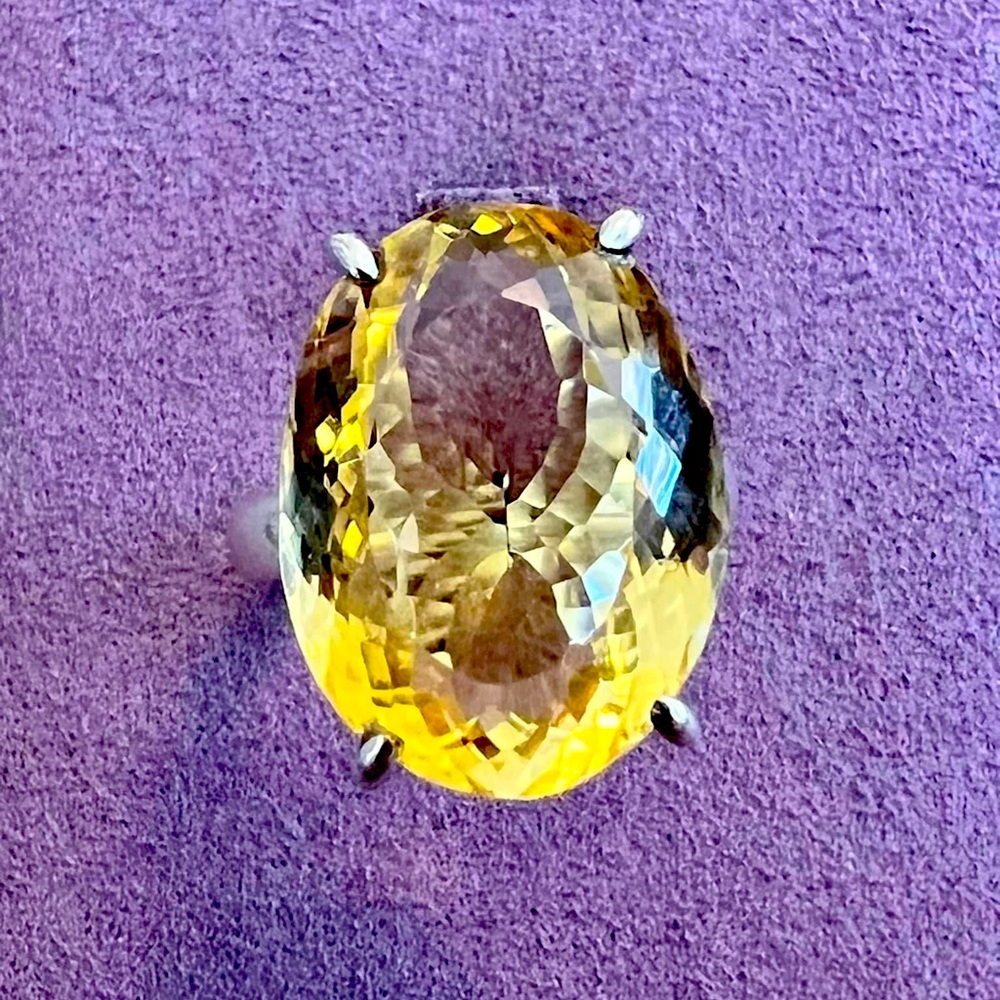 Size 9 Sterling Silver Faceted Citrine Ring